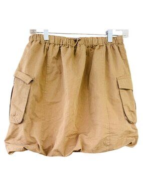 Bohme Khaki Balloon Cargo Bubble Skirt Small With Elastic Waist & Side Pockets